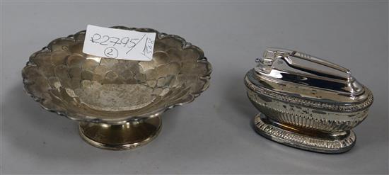 A modern Mappin & Webb silver pedestal bonbon dish and a Ronson lighter.